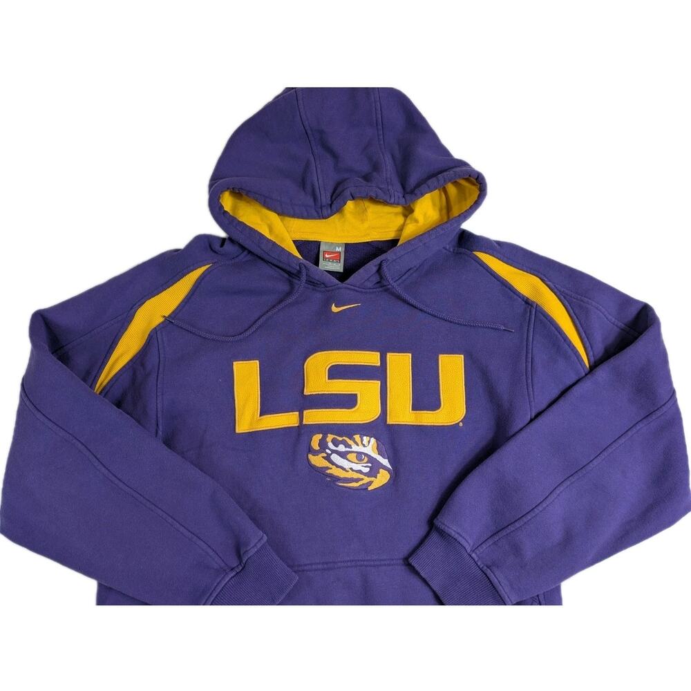 VTG LSU Tigers Hoodie Medium Purple Embroidered Center Swoosh Football Y2K